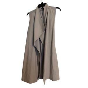 Vince 100% Goat Leather Draped Longline Vest Duster w/ Belt, Size XS Cream